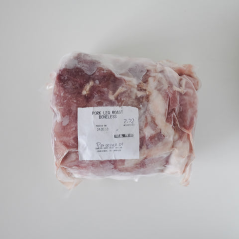 Pork, Leg Roast, Bone In, Approx 4 lbs, $ 10.99 per lb, Price Based on Final Weight, Frozen