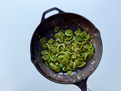 Fiddleheads in Cast Iron