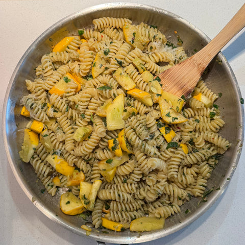 Patty Pan Pesto Pasta