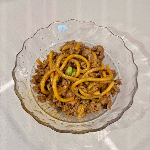 Pork or Tofu Mushroom Noodle Stir-Fry