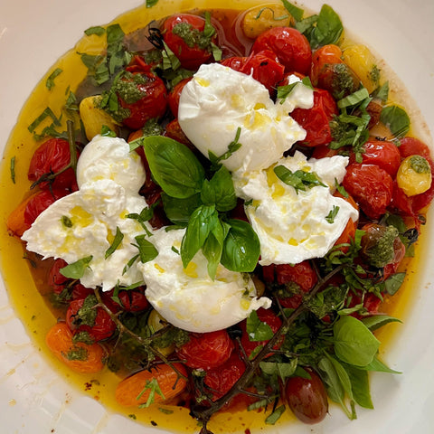 Roasted Tomato & Burrata Salad with Basil