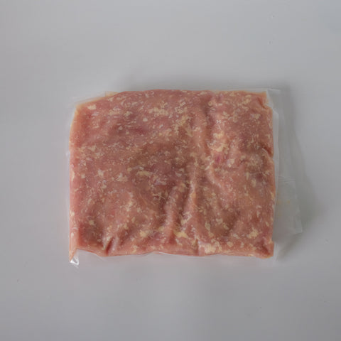 Packaged raw chicken meat on a gray background