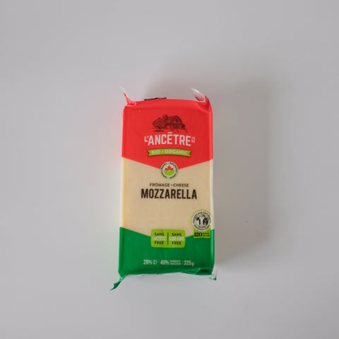 L'Anceètre Mozzarella cheese packaging on a white background