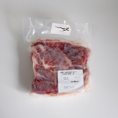 Pork, Butt Steak Bone In 2 pack, Approx 1.5lb, @x13.99/lb, Price Based on Final Weight, Frozen, Sproat Lake Farms